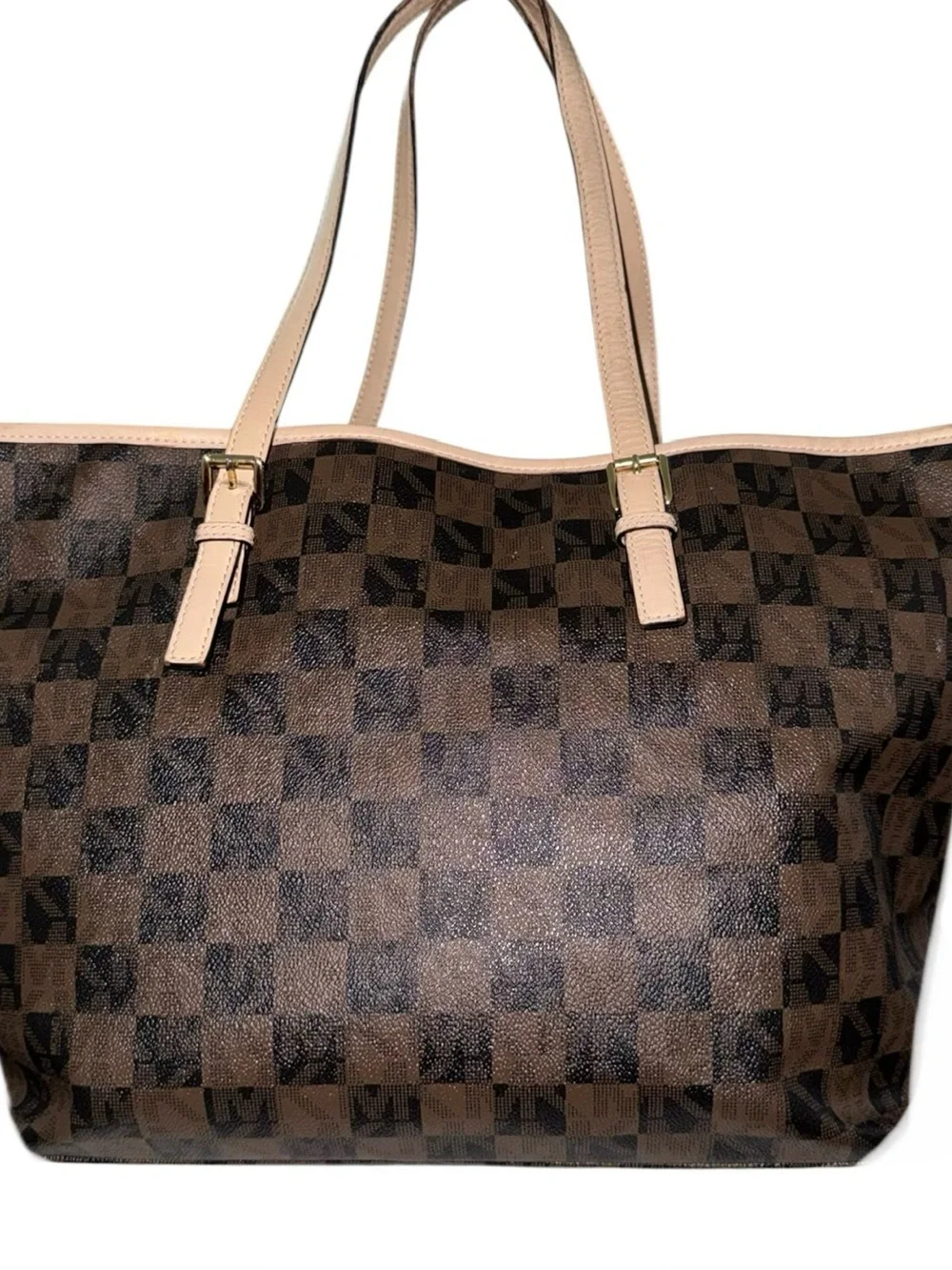 Michael Kors Brown Checkered Tote w/Leather Trim